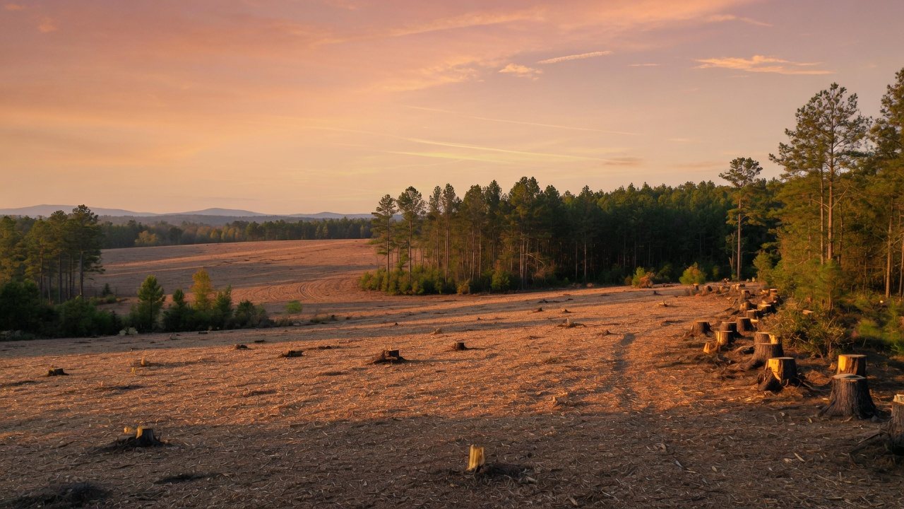 Reclaimed acreage at sunset after professional land clearing