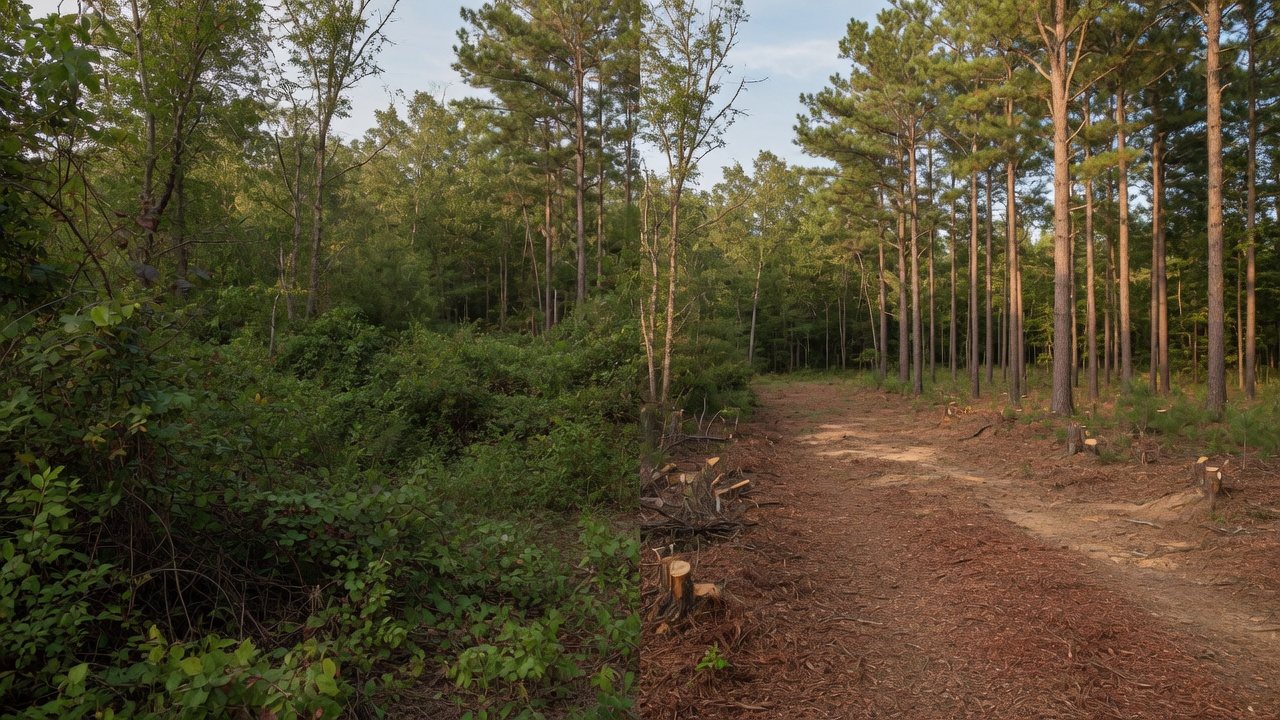 Before and after land clearing in North Carolina timber